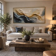 "Ridge Cream Current Relief" - Modern Heavy Impasto Landscape Artwork | White & Beige Palette Knife Painting | Luxury Horizontal Wall Art #Q 147