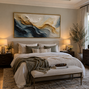 "Ridge Cream Current Relief" - Modern Heavy Impasto Landscape Artwork | White & Beige Palette Knife Painting | Luxury Horizontal Wall Art #Q 147