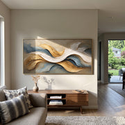 "Raised Dune Wave Relief" - Modern Heavy Impasto Ocean Wave Seascape | White & Beige Palette Knife Painting | Luxury Horizontal Wall Art #Q 148