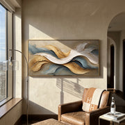 "Raised Dune Wave Relief" - Modern Heavy Impasto Ocean Wave Seascape | White & Beige Palette Knife Painting | Luxury Horizontal Wall Art #Q 148