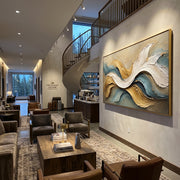 "Raised Dune Wave Relief" - Modern Heavy Impasto Ocean Wave Seascape | White & Beige Palette Knife Painting | Luxury Horizontal Wall Art #Q 148