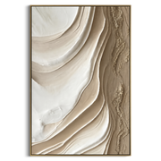 "Winding Ribbon Current Relief" - Modern Heavy Impasto Topographic Abstract | Beige & White Palette Knife Painting | Luxury Vertical Wall Art #Q 149