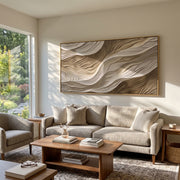 "Undulating Plaster Fold Relief" - Modern Heavy Impasto Topographic Abstract | White & Beige Palette Knife Painting | Luxury Horizontal Wall Art #Q 150