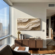 "Undulating Plaster Fold Relief" - Modern Heavy Impasto Topographic Abstract | White & Beige Palette Knife Painting | Luxury Horizontal Wall Art #Q 150