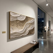 "Undulating Plaster Fold Relief" - Modern Heavy Impasto Topographic Abstract | White & Beige Palette Knife Painting | Luxury Horizontal Wall Art #Q 150