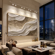 "Undulating Plaster Fold Relief" - Modern Heavy Impasto Topographic Abstract | White & Beige Palette Knife Painting | Luxury Horizontal Wall Art #Q 150