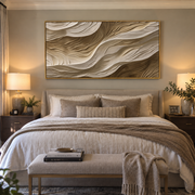 "Undulating Plaster Fold Relief" - Modern Heavy Impasto Topographic Abstract | White & Beige Palette Knife Painting | Luxury Horizontal Wall Art #Q 150