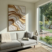 "Feathered Sand Ripple Relief" - Modern Heavy Impasto Topographic Abstract | White & Beige Palette Knife Painting | Luxury Vertical Wall Art #Q 151