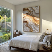 "Feathered Sand Ripple Relief" - Modern Heavy Impasto Topographic Abstract | White & Beige Palette Knife Painting | Luxury Vertical Wall Art #Q 151