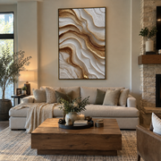"Feathered Sand Ripple Relief" - Modern Heavy Impasto Topographic Abstract | White & Beige Palette Knife Painting | Luxury Vertical Wall Art #Q 151