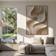 "Marbled Soft Ridge Relief" - Modern Heavy Impasto Landscape Artwork | Beige & White Palette Knife Painting | Luxury Vertical Wall Art #Q 152
