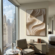 "Marbled Soft Ridge Relief" - Modern Heavy Impasto Landscape Artwork | Beige & White Palette Knife Painting | Luxury Vertical Wall Art #Q 152