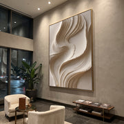 "Marbled Soft Ridge Relief" - Modern Heavy Impasto Landscape Artwork | Beige & White Palette Knife Painting | Luxury Vertical Wall Art #Q 152
