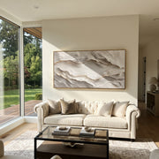 "Horizon Folded Shore Relief" - Modern Heavy Impasto Topographic Abstract | White & Beige Palette Knife Painting | Luxury Horizontal Wall Art #Q 153