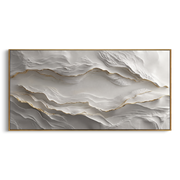 "Horizon Folded Shore Relief" - Modern Heavy Impasto Topographic Abstract | White & Beige Palette Knife Painting | Luxury Horizontal Wall Art #Q 153