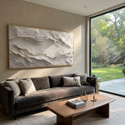 "Horizon Folded Shore Relief" - Modern Heavy Impasto Topographic Abstract | White & Beige Palette Knife Painting | Luxury Horizontal Wall Art #Q 153