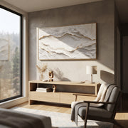 "Horizon Folded Shore Relief" - Modern Heavy Impasto Topographic Abstract | White & Beige Palette Knife Painting | Luxury Horizontal Wall Art #Q 153