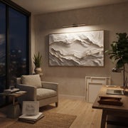 "Horizon Folded Shore Relief" - Modern Heavy Impasto Topographic Abstract | White & Beige Palette Knife Painting | Luxury Horizontal Wall Art #Q 153