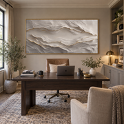 "Horizon Folded Shore Relief" - Modern Heavy Impasto Topographic Abstract | White & Beige Palette Knife Painting | Luxury Horizontal Wall Art #Q 153