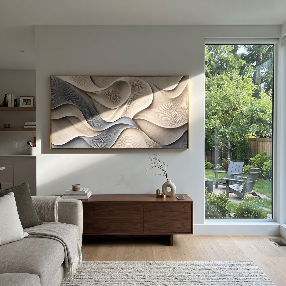 "Soft Ivory Swell Relief" - Modern Heavy Impasto Topographic Abstract | White & Beige Palette Knife Painting | Luxury Horizontal Wall Art #Q 154