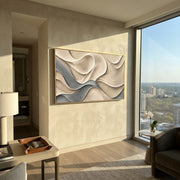 "Soft Ivory Swell Relief" - Modern Heavy Impasto Topographic Abstract | White & Beige Palette Knife Painting | Luxury Horizontal Wall Art #Q 154