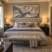 "Soft Ivory Swell Relief" - Modern Heavy Impasto Topographic Abstract | White & Beige Palette Knife Painting | Luxury Horizontal Wall Art #Q 154