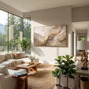 "Granular Wind Line Relief" - Modern Heavy Impasto Topographic Abstract | White & Beige Palette Knife Painting | Luxury Horizontal Wall Art #Q 155