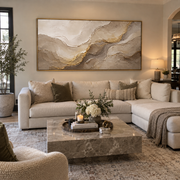 "Granular Wind Line Relief" - Modern Heavy Impasto Topographic Abstract | White & Beige Palette Knife Painting | Luxury Horizontal Wall Art #Q 155