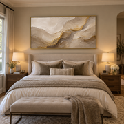 "Granular Wind Line Relief" - Modern Heavy Impasto Topographic Abstract | White & Beige Palette Knife Painting | Luxury Horizontal Wall Art #Q 155