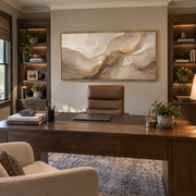 "Granular Wind Line Relief" - Modern Heavy Impasto Topographic Abstract | White & Beige Palette Knife Painting | Luxury Horizontal Wall Art #Q 155