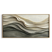 "Mineral Calm Drift Relief" - Modern Heavy Impasto Topographic Abstract | White & Beige Palette Knife Painting | Luxury Horizontal Wall Art #Q 156