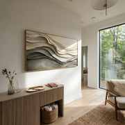 "Mineral Calm Drift Relief" - Modern Heavy Impasto Topographic Abstract | White & Beige Palette Knife Painting | Luxury Horizontal Wall Art #Q 156