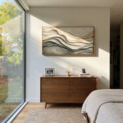 "Mineral Calm Drift Relief" - Modern Heavy Impasto Topographic Abstract | White & Beige Palette Knife Painting | Luxury Horizontal Wall Art #Q 156