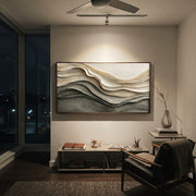"Mineral Calm Drift Relief" - Modern Heavy Impasto Topographic Abstract | White & Beige Palette Knife Painting | Luxury Horizontal Wall Art #Q 156