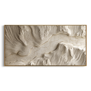 "Shadowed Layered Wave Relief" - Modern Heavy Impasto Ocean Wave Seascape | White & Beige Palette Knife Painting | Luxury Horizontal Wall Art #Q 157
