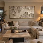 "Shadowed Layered Wave Relief" - Modern Heavy Impasto Ocean Wave Seascape | White & Beige Palette Knife Painting | Luxury Horizontal Wall Art #Q 157