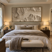 "Shadowed Layered Wave Relief" - Modern Heavy Impasto Ocean Wave Seascape | White & Beige Palette Knife Painting | Luxury Horizontal Wall Art #Q 157