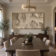 "Shadowed Layered Wave Relief" - Modern Heavy Impasto Ocean Wave Seascape | White & Beige Palette Knife Painting | Luxury Horizontal Wall Art #Q 157