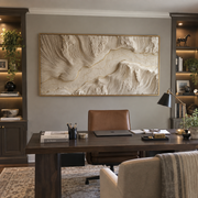 "Shadowed Layered Wave Relief" - Modern Heavy Impasto Ocean Wave Seascape | White & Beige Palette Knife Painting | Luxury Horizontal Wall Art #Q 157