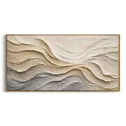 "Flowing Cream Current Relief" - Modern Heavy Impasto Topographic Abstract | White & Beige Palette Knife Painting | Luxury Horizontal Wall Art #Q 159