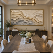 "Flowing Cream Current Relief" - Modern Heavy Impasto Topographic Abstract | White & Beige Palette Knife Painting | Luxury Horizontal Wall Art #Q 159