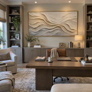 "Flowing Cream Current Relief" - Modern Heavy Impasto Topographic Abstract | White & Beige Palette Knife Painting | Luxury Horizontal Wall Art #Q 159