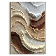 "Sculpted Dune Wave Relief" - Modern Heavy Impasto Ocean Wave Seascape | Beige & White Palette Knife Painting | Luxury Vertical Wall Art #Q 160