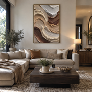 "Sculpted Dune Wave Relief" - Modern Heavy Impasto Ocean Wave Seascape | Beige & White Palette Knife Painting | Luxury Vertical Wall Art #Q 160