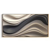 "Brushed Color River Relief" - Modern Heavy Impasto Landscape Artwork | White & Beige Palette Knife Painting | Luxury Horizontal Wall Art #Q 161