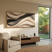"Brushed Color River Relief" - Modern Heavy Impasto Landscape Artwork | White & Beige Palette Knife Painting | Luxury Horizontal Wall Art #Q 161