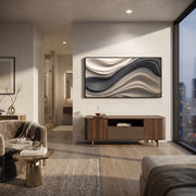 "Brushed Color River Relief" - Modern Heavy Impasto Landscape Artwork | White & Beige Palette Knife Painting | Luxury Horizontal Wall Art #Q 161
