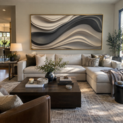 "Brushed Color River Relief" - Modern Heavy Impasto Landscape Artwork | White & Beige Palette Knife Painting | Luxury Horizontal Wall Art #Q 161