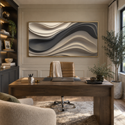 "Brushed Color River Relief" - Modern Heavy Impasto Landscape Artwork | White & Beige Palette Knife Painting | Luxury Horizontal Wall Art #Q 161