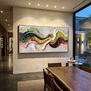 "Swirled Mineral Fault Relief" - Modern Heavy Impasto Landscape Artwork | White & Beige Palette Knife Painting | Luxury Horizontal Wall Art #Q 162